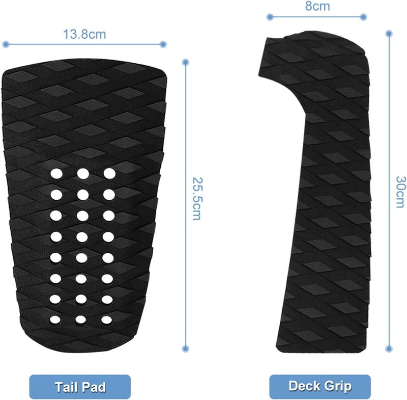 Milltrip 3Pcs Surfboard Traction Pad Set - Anti Slip Tailpad & Deck Grip for Enhanced Surfing Performance, Waterprof, EVA Material, Resistants to High Low Temp & U V Rays (Black) - Image 2